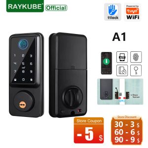 Kilit Raykube A1 TT Kilit/Tuka Wifi Otomatik Parmak İzi Sürgü Akıllı Kapı Kilit Dijital Kilit Kapı Sensörü Şifre/IC Kartı/App/Anahtar