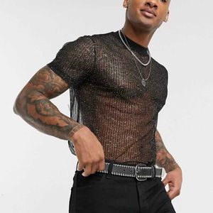 Designer de camiseta masculina New Perspective Perspective Fin Breathable Fashion Nightclub Party Bottom Shirt for Man Mesh Sexy Men T-Shirt