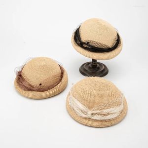 Geniş Memlu Şapkalar 202403-HQ- SW122130 INS ŞİK YAZ DOĞAL RAFIYA Çim İpek Keten Şerh Şerit Lady Güneş Kapağı Kadın Bere Şapka