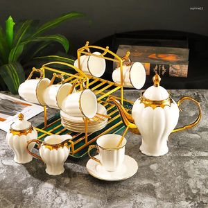 TeAware Setleri Altın Kakma Kemik Kahve Seti Çay Yeşil Seramik Pot Krem Şeker Şeker Kase Çay Bardağı Kupa Avrupa
