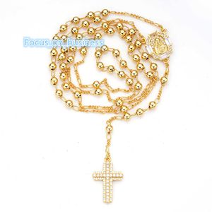 14K Gold cheio de prata 925 Big Cross Ajustável Colar Rosário Colar