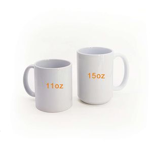 Sıcak satış 11 oz 15 oz porselen düz beyaz özel süblimasyon boş seramik cutp çay kahve kupa ile logo