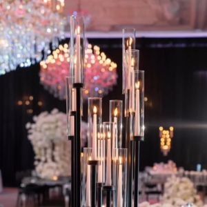 12рм Свадебная арка блэк -металлический фон сцены свадебные акриловые или стеклянные свечи Candelabra Стол.
