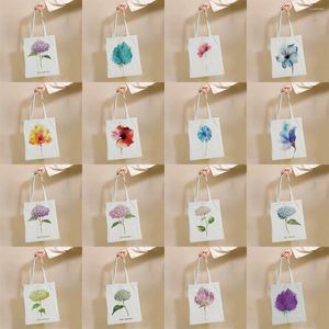 Depolama torbaları basit renkli çiçekler desen yeniden kullanılabilir alışveriş çantası tuval tote baskı eko alışveriş omuz