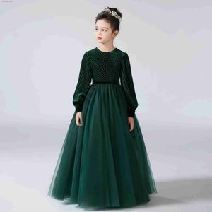 Abiti da ragazza Dideyttawl Flower Girls Dress for Party Long Seves Formale Abito da concorso Vintage Velvet Long Seve O-Neck Junior Bridesmaid L240402