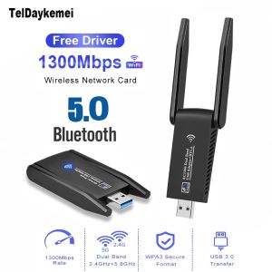 Таблетки TeldayKemei Wi -Fi Bluetooth беспроводная сетевая карта USB 3.0 1300M 802.11AC Адаптер AC1300 с антенной для ноутбука Mini Dongle