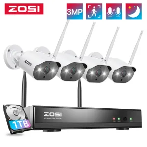 Luvas Zosi 3MP Câmeras de segurança sem fio com 8Cannel H.265 2K CCTV NVR 3MP HD Kit de vigilância por câmera IP Outdoor IP Camera