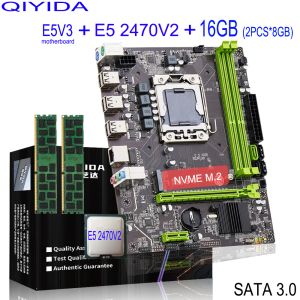 Pens Qiyida X79 Motherboard Conjunto com LGA1356 Xeon E5 2470V2 CPU 2PCS x 8GB = 16GB 1600MHz 12800R DDR3 Memória RAM x79 E5 V3