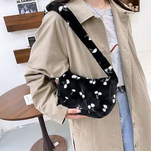 Сумки на плече плюшевая сумка женская подмышка осень зима 2024 модная корейская корея инс мягкие печатные сумочки женщин дизайнер бренд