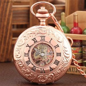 Карманные часы розовое золото/черное/серебро/бронзовый римский цифровой дисплей робот, обернутый антикварным карманным карманом, подарок на часы L240402