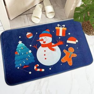 Bath Mats 40x60CM Christmas Snowman Pattern Floor Mat Non-slip Rug Machine Washable Polyester Decoration Carpet