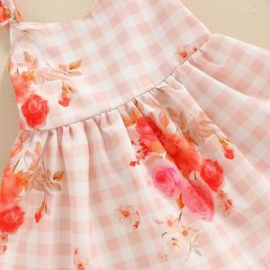 Kız Elbise Yürümeye Başlayan Bebek Bebek Yaz Kıyafet Turuncu Polyester Ekose Cami Elbise V Boyun Kollu A-line Dantel Trim Çiçek Kafa Bandı