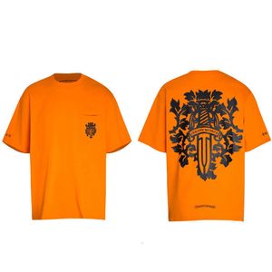 23SS İlkbahar/Yaz Versiyonu Orange Sword Cross Horseshoe Kısa Kollu T-Shirt