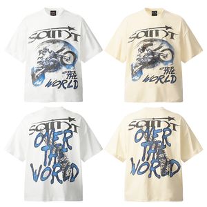 24SS Summer негабаритный мотоцикл Япония в мире по миру вымытая винтажная футболка для мужчин с коротким рукавом футболка женская одежда. Обычная хлопчатобумажная рубашка 0406