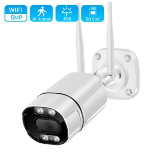 Kameras 5MP IP -Kamera WiFi Outdoor AI Human Detect Audio Wireless Kamera 1080p HD Farbinfrarot Nachtsicht CCTV Home Security Camera