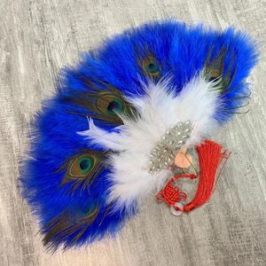 Dekoratif Figürinler Peacock Lüks Dans Gelini ile Özel Düğün Tüyü El Fan Held Po Props Party Faves Wholesale