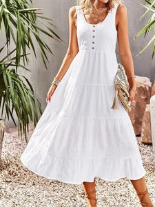 Повседневные платья белые длинные женщины летнее праздничное платье 2024 Женские элегантные без рукавов Танк Дамы сплошной цвет vestidos para mujer