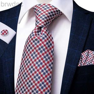 Boyun bağları hi-tie kırmızı müstehcen kızlık ekose kravat erkekler için mavi lüks erkek kravat seti ipek 8.5cm büyük moda hanky manşetler set kalitesi 240407