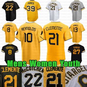 Özel Roberto Clemente Andrew 22 McCutchen Beyzbol Jersey Barry Bonds Oneil Cruz Ke'bryan Hayes Bryan Reynolds Ji-Hwan Bae Aroldis Chapman Mitch Keller Connor Joe