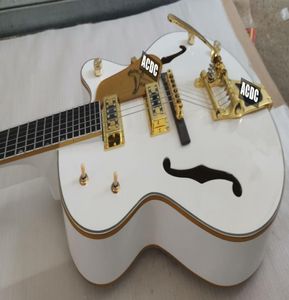 Koleksiyoncu Seçimi Beyaz Şahin G6120 Yarı İçi Boş Vücut Caz Elektro Gitar Altın Sparkle Vücut Bağlayıcı Gerçek G Knobs Kore İmparatorluk1922683
