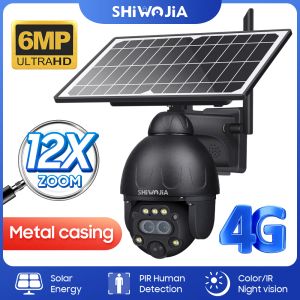 Kameralar Shiwojia Açık Güneş Kamerası 4G SIM GSM Kablosuz Güvenlik Siyah Çıkarılabilir Güneş Kişi CCCTV Video Gözetim Telefonu