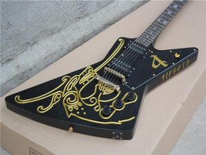 Süper nadir şekilli parlak siyah altın oyma kaydırma üst kaşifi elektro gitar altın donanımı8470522