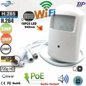 Câmeras sem fio CCTV Segurança IR 720p 960p 1080p 3mp 5mp IP Hole Pin Poe Wi -Fi Pir Style Motion Detector IP Câmera SD Áudio