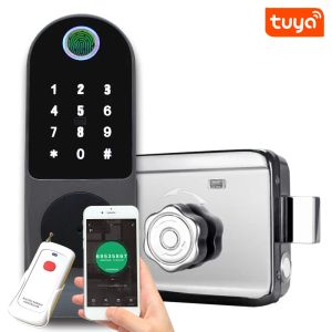 Kilit Kablolama Tuya Wifi parmak izi Akıllı kapı Kilit Kilit Açık Kapı Parola RFID Kart Anahtarsız Ön Elektronik Zıvanı Ev Alarm Kilit