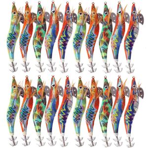 30pcs20pcs10pcs Ahşap karides balıkçılık cazibesi kalamar jig kancası mürekkep balığı yapay jigging cazibesi sert yem 240327