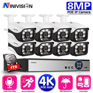 System Ninivision H.265 8MP Sony CCTV Video Surveillance Kit 8ch Poe NVR 3840*2160 4K STURNOOR POE IP CAMERAS SYSTER SYSTER