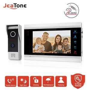 Дверные звонки jeatone 2wired Video Intercom 7 -дюймовый домашний видео -телефон с сенсорной кнопкой внутреннего монитора и 1200TVL входной дверной панель