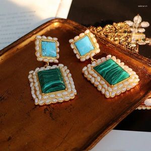 Серьги -грибы винтажные зеленые голубые камни жемчужные жемчужины для женщин ювелирные изделия вечеринка по взлетно -посадочной полосе T