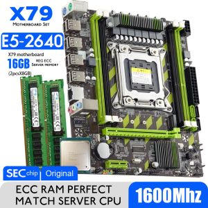 Anakartlar Xeon E5 2640 CPU E52640 X79G X79 LGA2011 Komboslu 2pcs ile Anakart Seti * 8GB = 16GB Bellek DDR3 RAM PC3 12800R 1600MHz