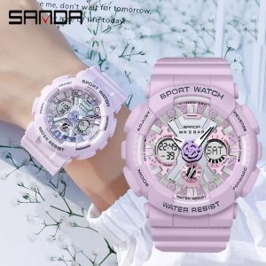 Смотреть Sanda Women Men Watch Sports Dual Display 50 м водонепроницаемые запястья часы для мужских женских часов Relogio Feminino Высококачественное 2022