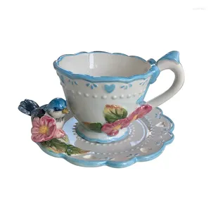 Кружки Aiqingniao Coffee Set European Ceramic Flower Tea Cup Creative Wedding Gift