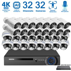 Sistem 32CH CCTV Kamera Güvenlik Sistemi Kiti 4K POE NVR Set Açık Audio Poe IP Dome Kamera Video Gözetleme Sistemi Kiti 8MP XMEYE