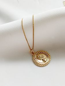Tıknaz 18K Altın Şanslı Penny Coin Madalyon Kolye Altın Bağlantı Zinciri Katmanlı Uzun Altın Kolye Kadınlar Erkekler Disk Kolye Kolye