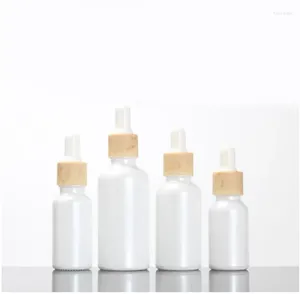 Бутылки для хранения 15 мл жемчужного белого стеклянной бутылки деревянной формы капельница лампочка для эфирного масла