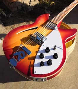 Ric Cherry Sunburst 360 330 12 String Alev Maple Üst El Electric Guitar Yarı İçi Beden Tek F Delik Üçgen İnci Kakma 2 In5930128