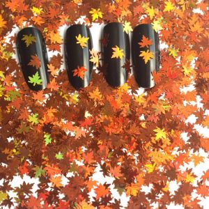 Украшения 100 г голографический кленовый лист гвоздь блески блестки Sparkly 5mm Осень желтые красные хлопья Spangles Польские маникюрные гвозди.