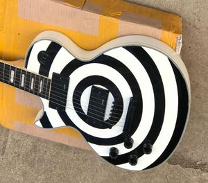 Пользовательский магазин левша Zakk Wylde Bullseye White Black Electric Guitar Copy Emg пикапы Blakc Hardware Black Grover Tuners4413040