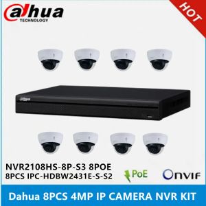 Sistem Dahua 8 PCS IPCHDBW2431ESS2 4MP IP Kamera NVR2108HS8PS3 8CH 8 POE Ports CCTV Kamera Sistem Desteği P2P