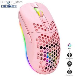 Fareler Yeniden Yapılabilir Çift Mod Bluetooth Kablosuz Oyun Fare Petek Kabuğu Ergonomik USB Optik Kablosuz Fare RGB Arka Işığı Y240407