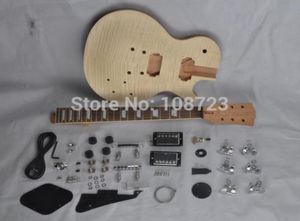 Diy gitarlar maun gövdesi bitmemiş elektrik gitar kiti alevli akçaağaç üstü çift humbuckers2023280