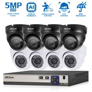 SISTEMA 5MP POE Security Camera set Dome Black Black Waterproof NVR KIT NVR Kit 4K CCTV Video Surveillance Kit di sistema 8 canale