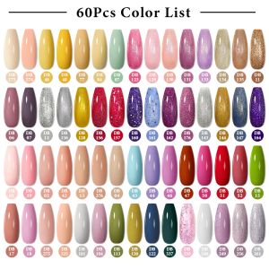 Razor mtssii 60pcs color gel esmalte conjunto de unhas glitter lantejas de unhas de gel de molho de gel semi -base hemi -permanente em gel de salão de salão de unhas da base superior