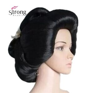 Siyah Japon Geisha Flaxen Saç Sentetik Günlük Cosplay Wig 240407