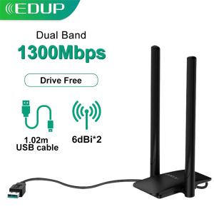 Kartlar eDup 5GHz WiFi Adaptör WiFi USB 3.0 Adaptör 1300Mbps PC Dizüstü Bilgisayar Ağ Kartı için Wi Fi Anten LAN Ethernet Adaptörü WiFi Dongel