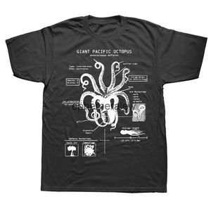 Мужские футболки осьминога Анатомия Патентная футболка пляжная футболка наука подарки искусство Морская биология день рождения t H240407
