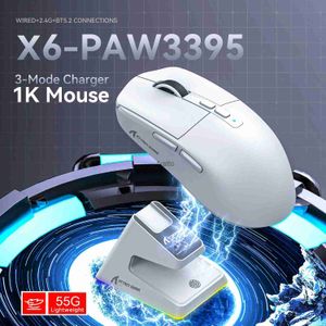 Fareler Saldırı Köpekbalığı X6 Bluetooth Fare Pixart PAW3395 TRI Modu Bağlantı RGB Touch Manyetik Şarj Taban Makro Oyunu H240407